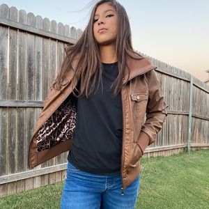 camel faux leather jacket